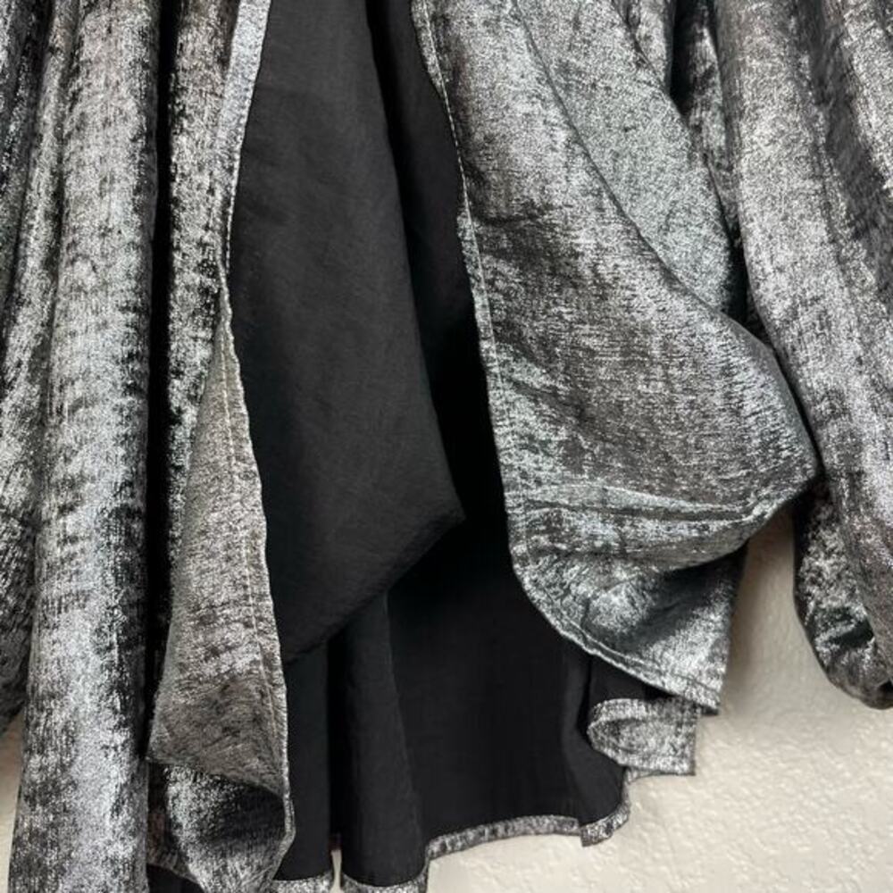 Metallic Silver  Blouse - Women’s Long Sleeve Gathered Neck - Picture 4 of 7